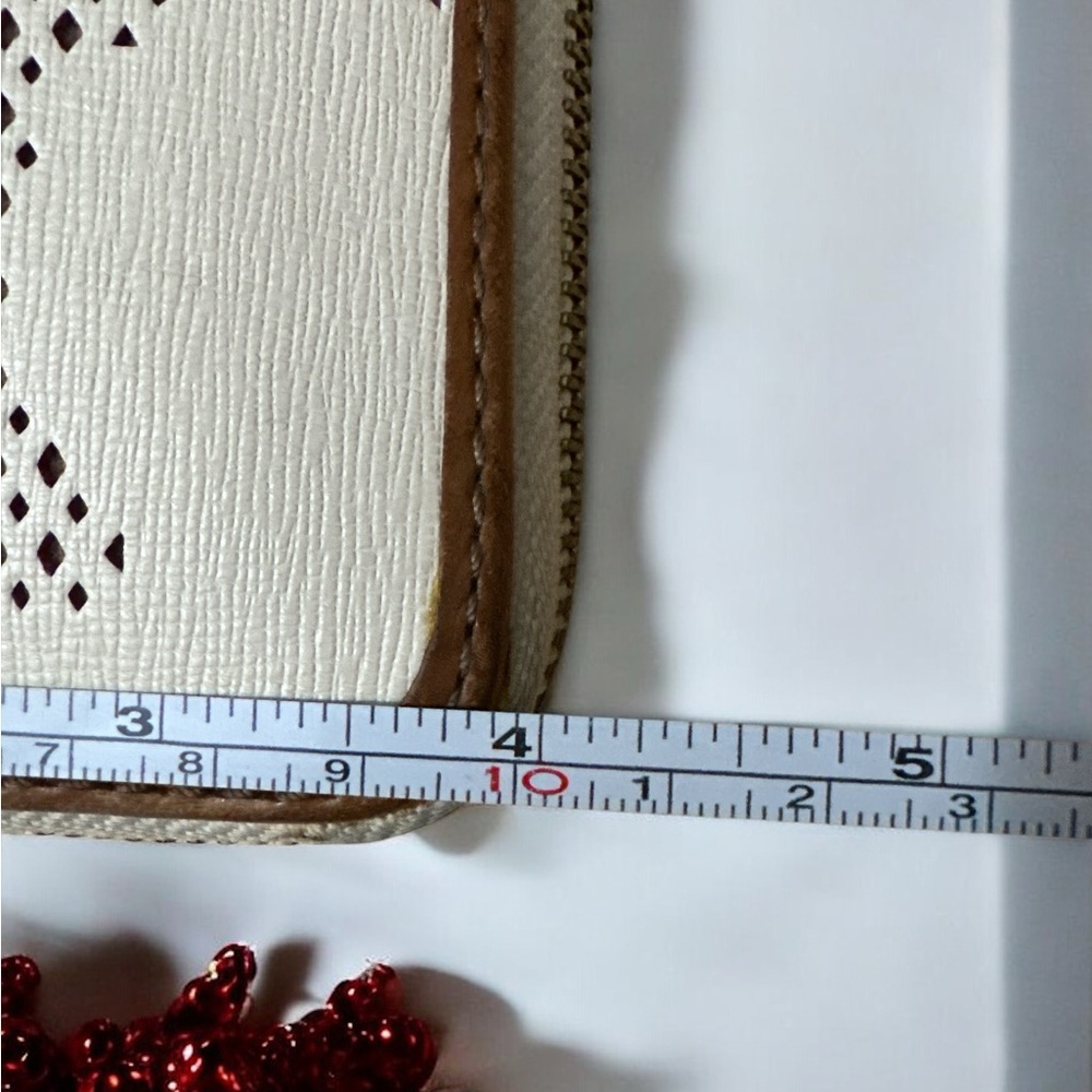 Fossil Leather Zip Wallet Beige Perforated Design… - image 5